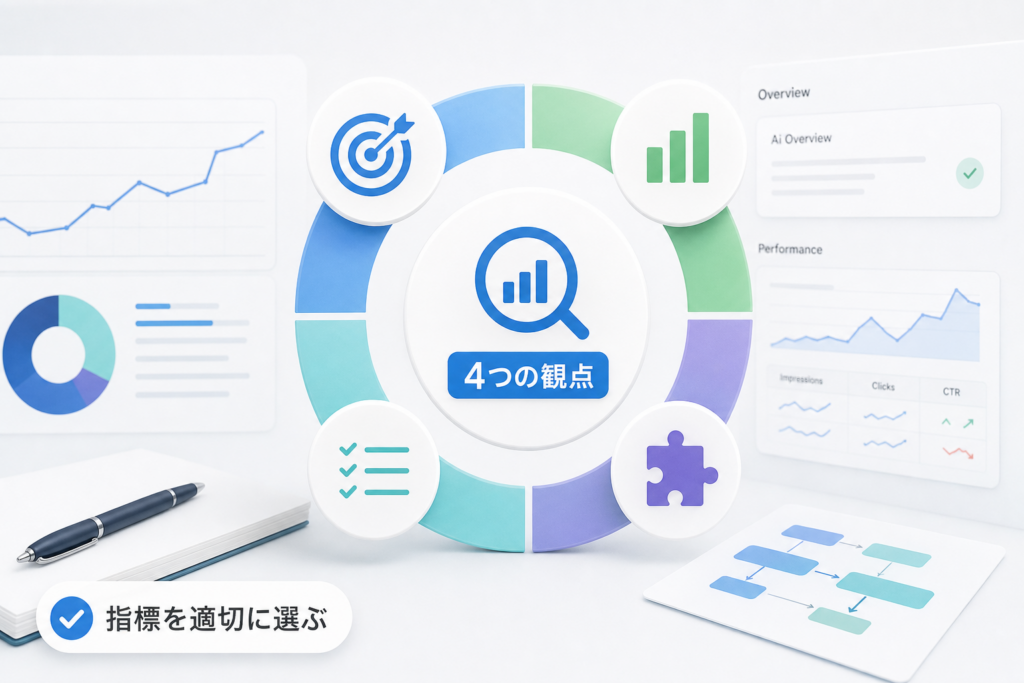 AIOverviewsチェッカーで実装すべき4つの観点と指標選定の実務的ポイント