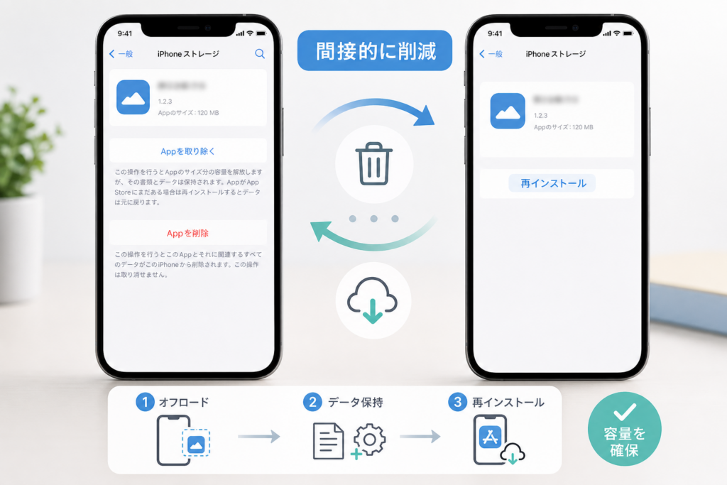 アプリのオフロード・再インストールによるシステムデータの間接削減