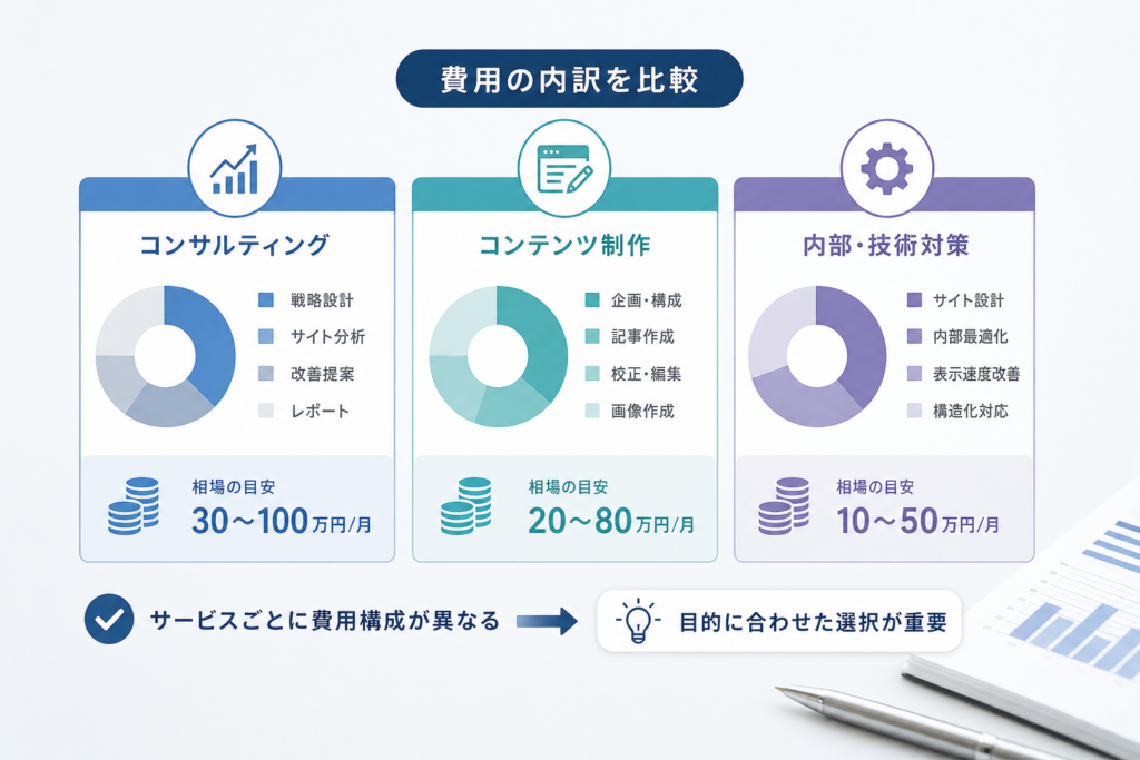 サービス別のSEO費用相場と費用内訳の違いを理解する