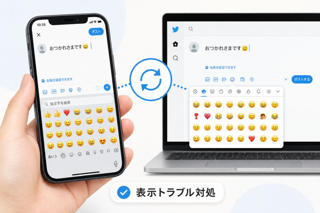 スマホとPCで違うTwitter絵文字の出し方と表示トラブル対処