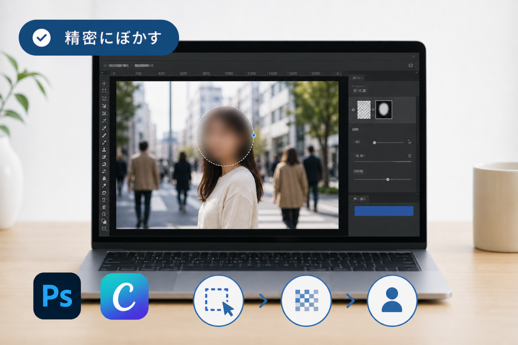パソコンの写真ぼかし方法│Photoshop・Canvaで精密に編集するステップ