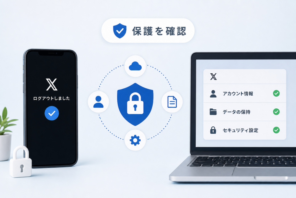 ログアウト後のアカウント保護・データ保持を確認する手順
