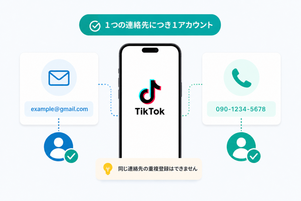 同じメールアドレスや電話番号でのTikTokアカウント追加の限界と条件