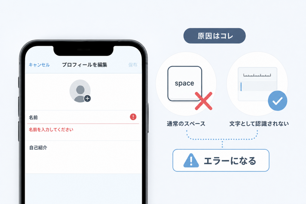 普通のスペースでTwitter名前空白がエラーになる仕組み