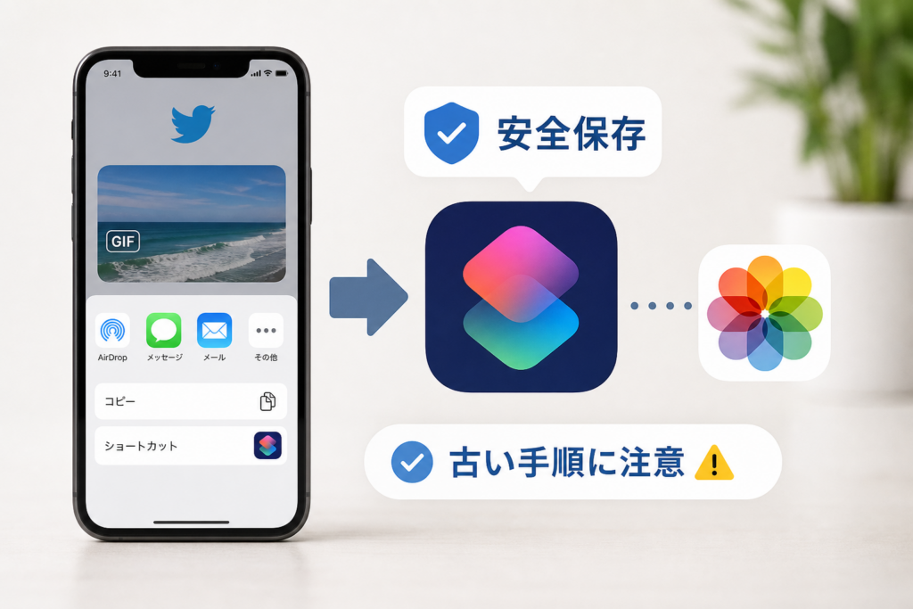 iPhoneはSafari+ショートカットで安全保存、古い手順に注意