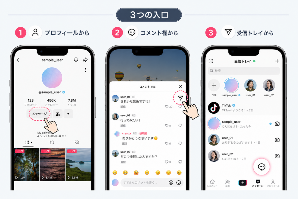 TikTok DMの送り方|スマホでの基本操作と3つの送信入口
