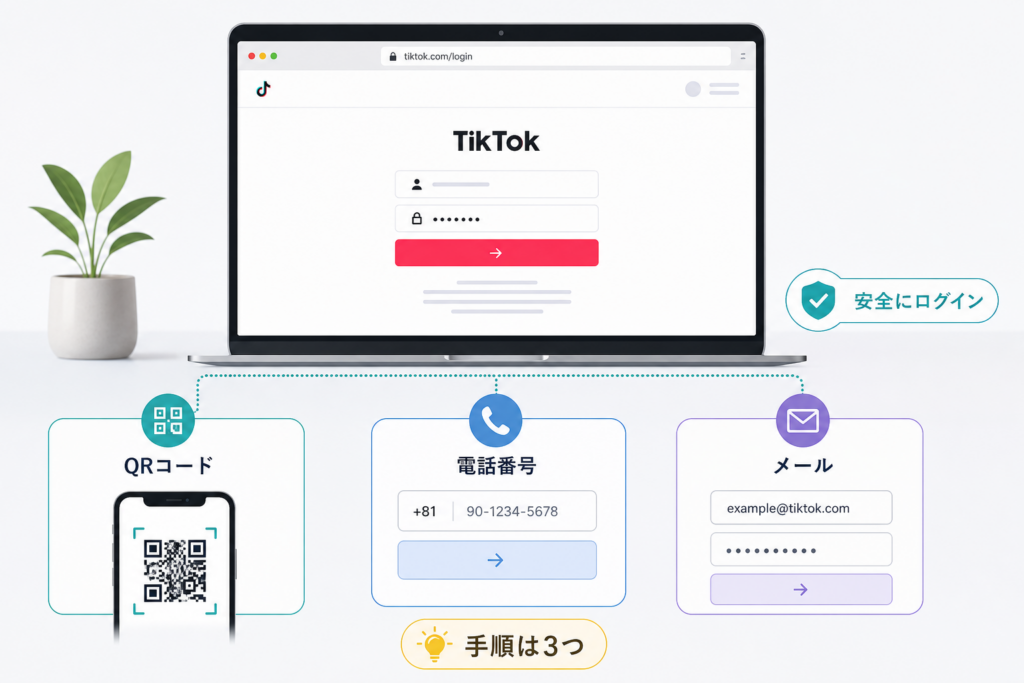 TikTokウェブ版ログイン方法｜QRコード・電話番号・メールでの手順と注意点