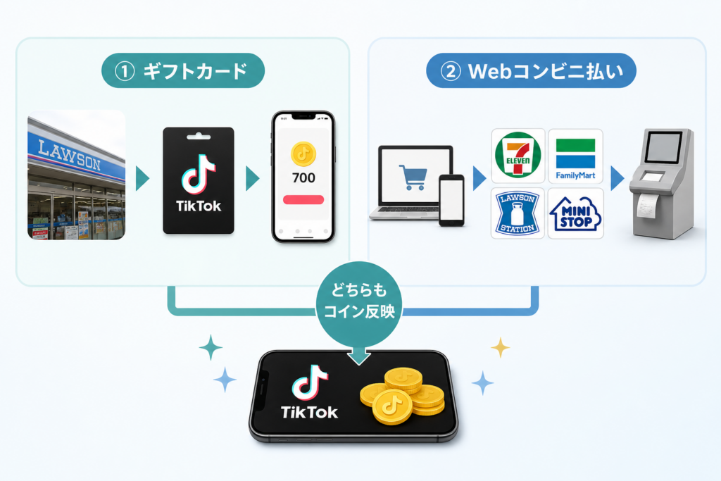 TikTokコインをコンビニで購入する2つの王道ルート|ギフトカードとWebコンビニ払い
