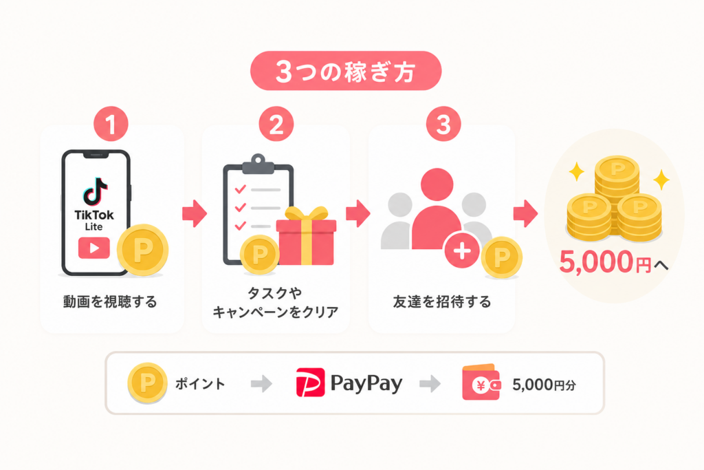 TikTokライトでポイントが貯まる3つの稼ぎ方と5000円の仕組みを完全追跡