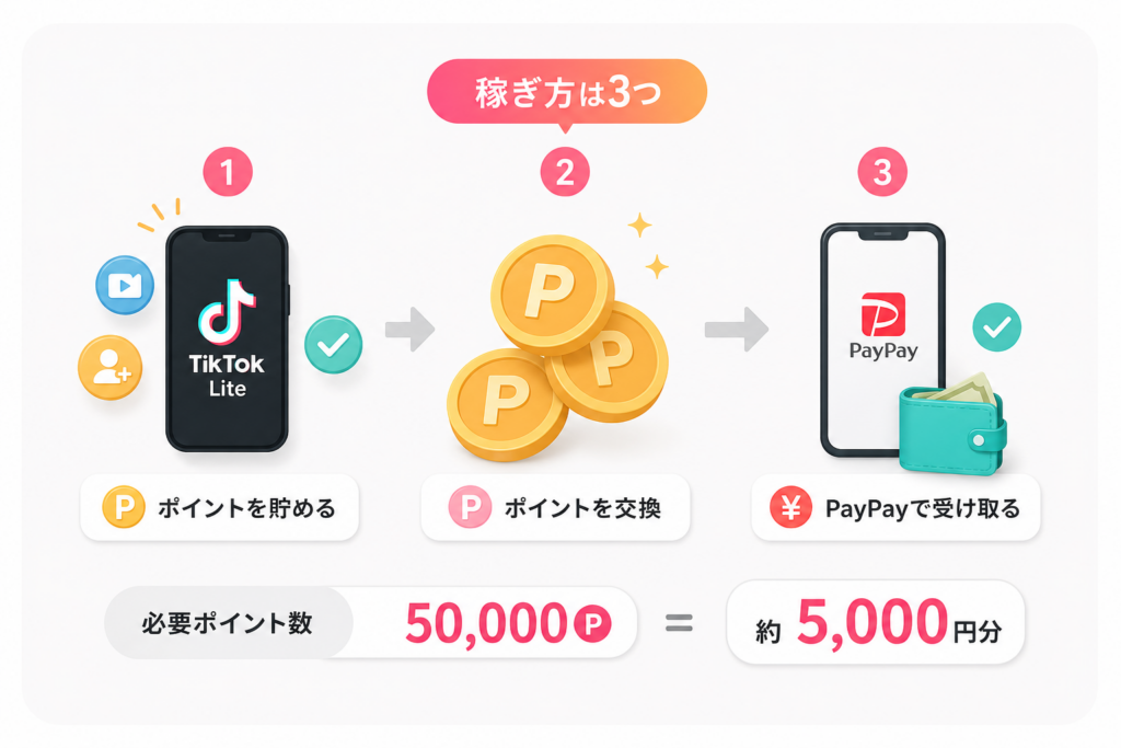 TikTokライトでポイントが貯まる3つの稼ぎ方と5000円の仕組みを完全追跡