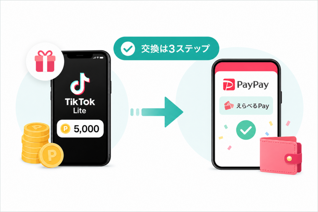 TikTokライトのポイント交換｜PayPay・えらべるPayに交換する最短成功コツ
