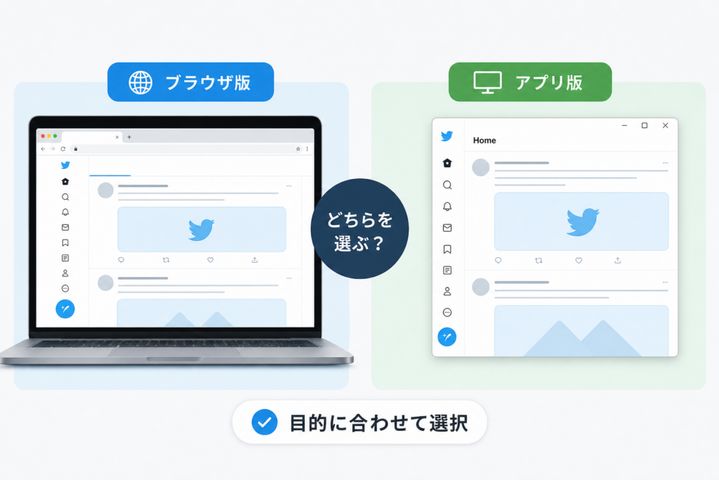 Twitter PCはブラウザ版とアプリ版のどちらを選ぶべきか