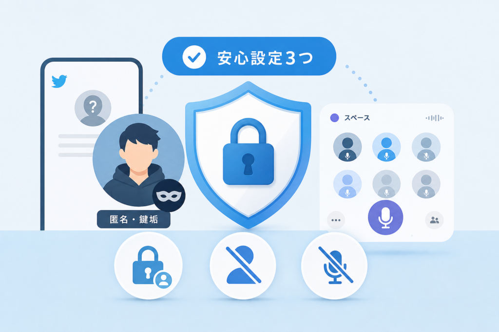 Twitterスペースの匿名・鍵垢は安全?|バレる場面と安心設定を実務解説