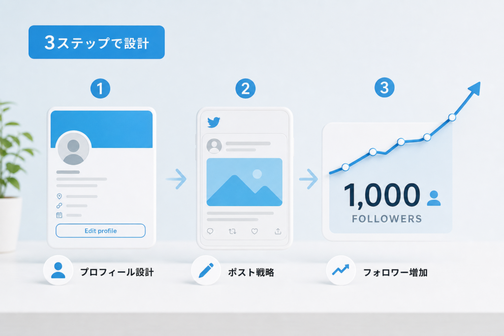Twitterフォロワーを0から1000に増やす実践的なプロフィール設計とポスト戦略