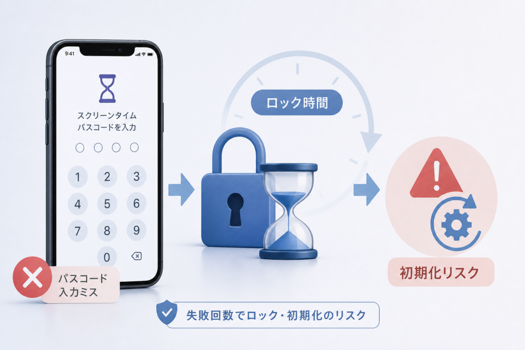 スクリーンタイムパスコードの失敗回数とロック時間・初期化リスクを解説