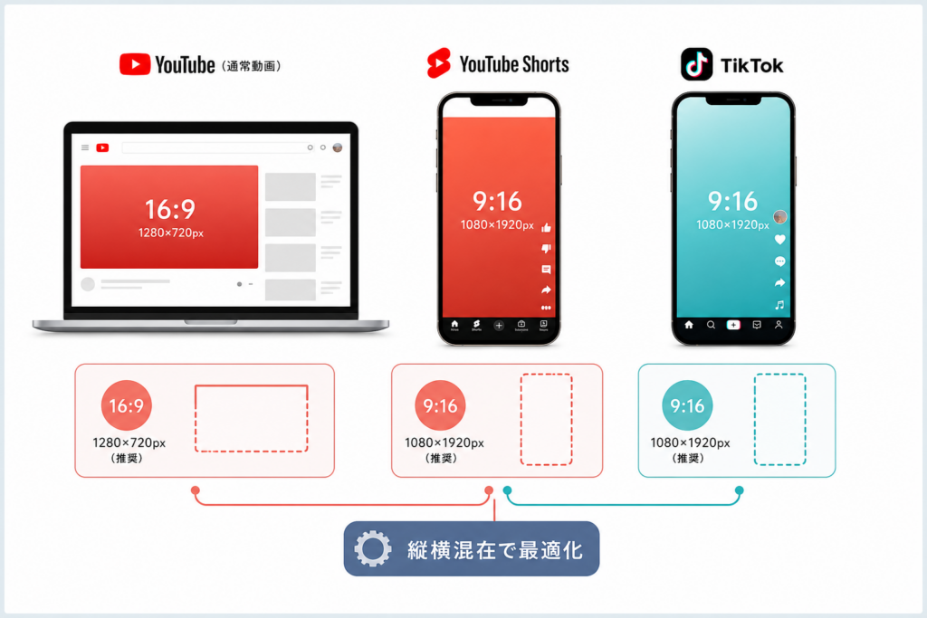YouTube Shorts・通常動画・TikTokのサムネイルサイズ│縦横混在運用の設計法