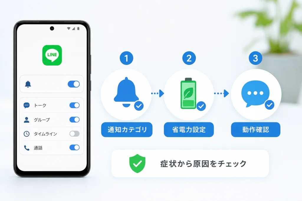 Androidでは通知カテゴリを先に、省電力設定を後に見る