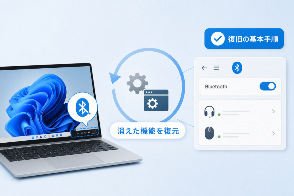Bluetoothアイコンやオン・オフスイッチが消えた場合の復旧方法