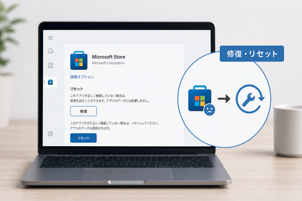 【STEP 2】Microsoft Storeを修復・リセットする