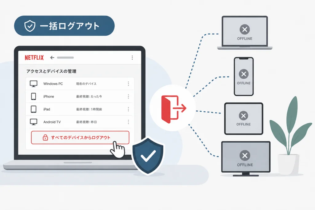 すべてのデバイスから一括ログアウトするには?