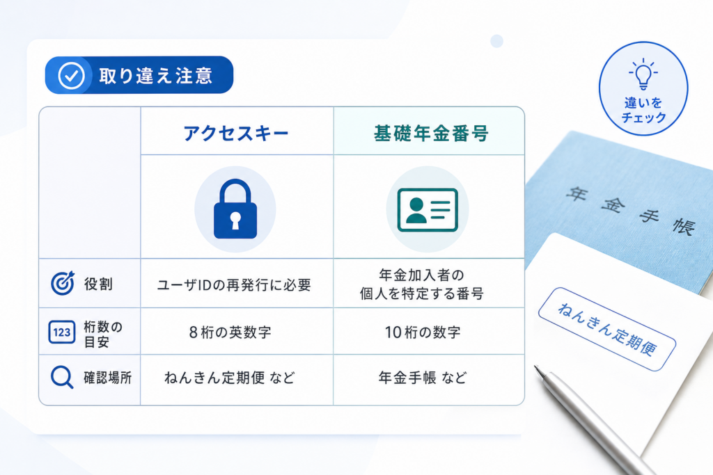 アクセスキーと基礎年金番号を取り違えないための確認表