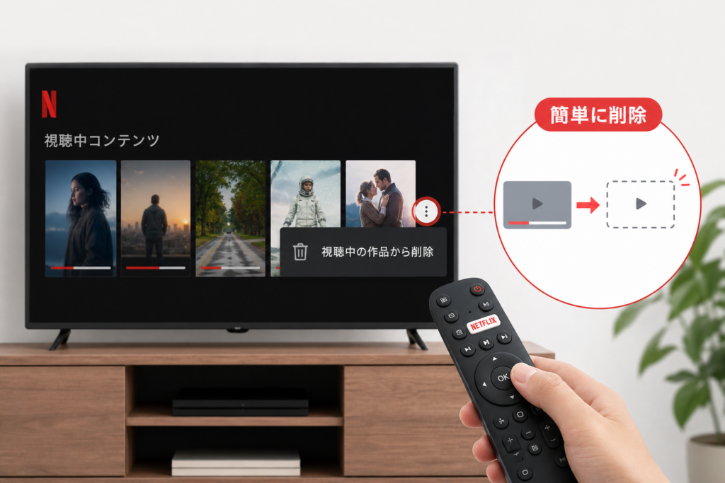 アプリ・テレビで「視聴中コンテンツ」から作品を外す