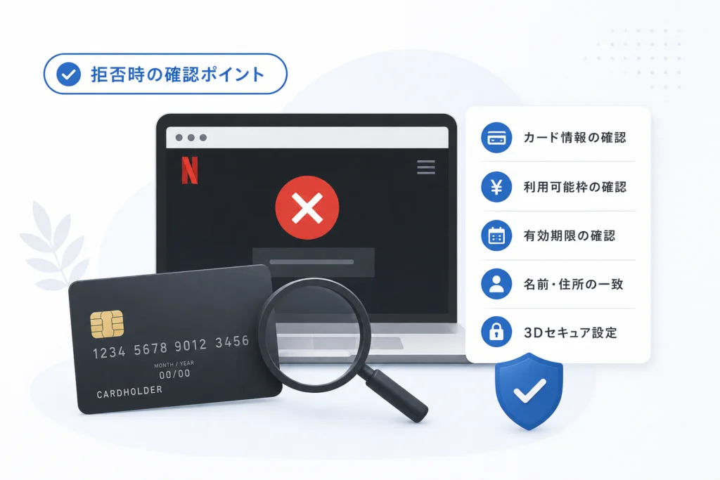クレジットカードやデビットカードが拒否されたら何を確認する?
