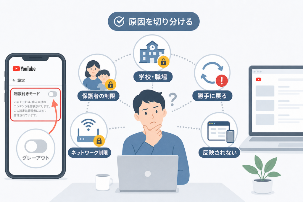グレーアウトして解除できない原因を切り分ける