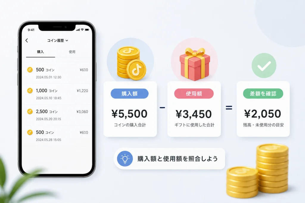 コイン購入額とギフトに使った額を照合する方法