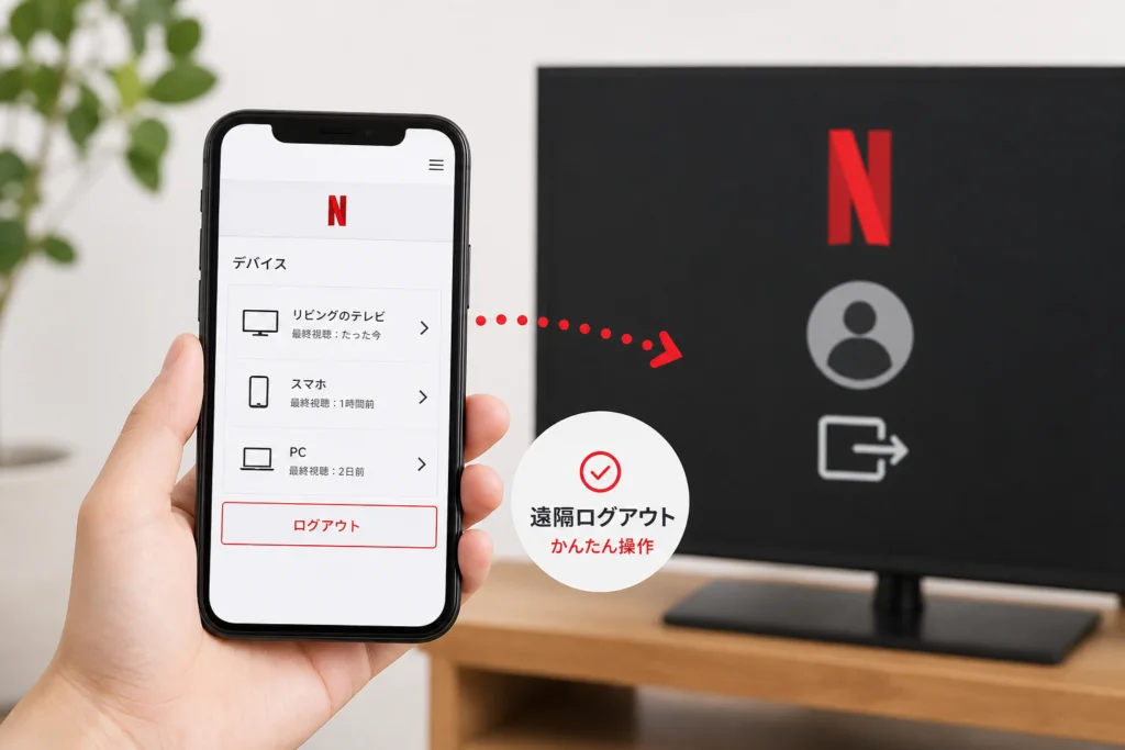 スマホから特定のテレビを遠隔ログアウトする手順