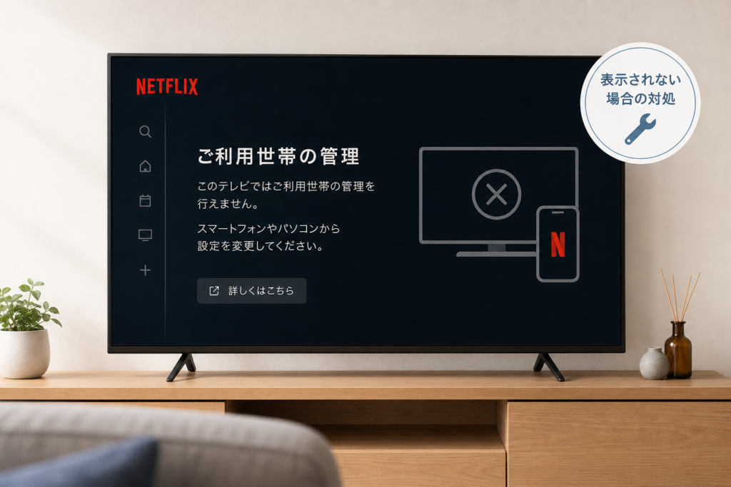 テレビに「Netflixご利用世帯の管理」が表示されない場合