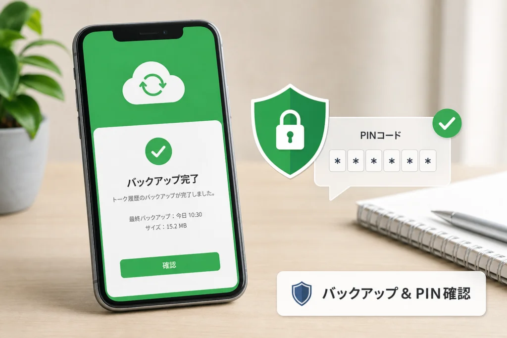 トーク履歴をバックアップし、PINコードを確認する