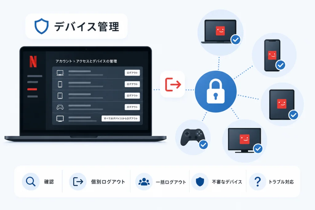 ログイン中のデバイスはどこまで確認できる?