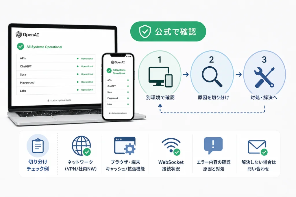 今日のChatGPTの障害状況をOpenAI公式ステータスで確認する