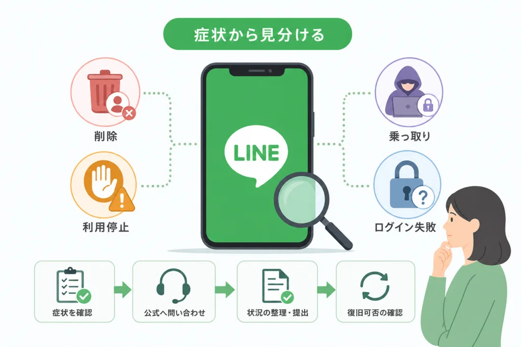 削除・利用停止・乗っ取り・ログイン失敗を症状から見分ける