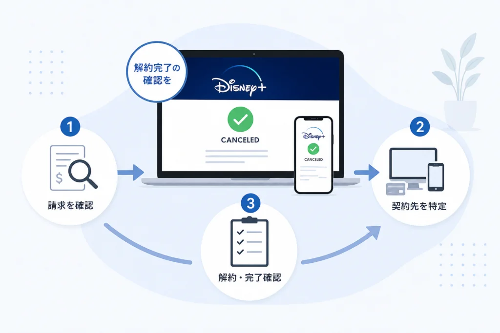 契約ルート別にDisney+を解約し、完了を確かめる