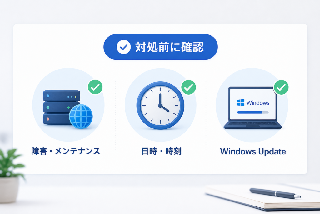 対処前に確認すること|障害・日時・Windows Update