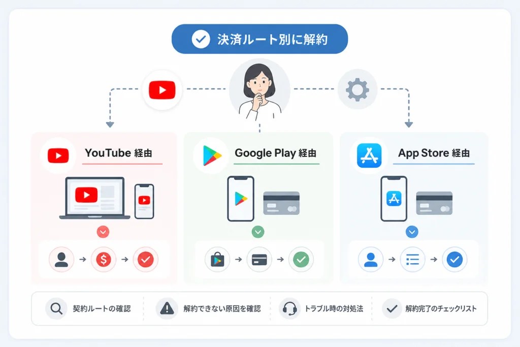決済ルート別のYouTubeメンバーシップ解約手順