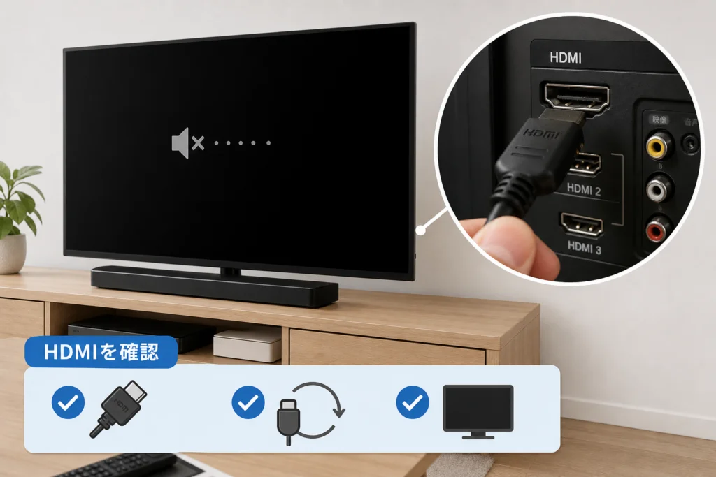画面が真っ暗・音声だけ出る場合はHDMIのどこを見る？