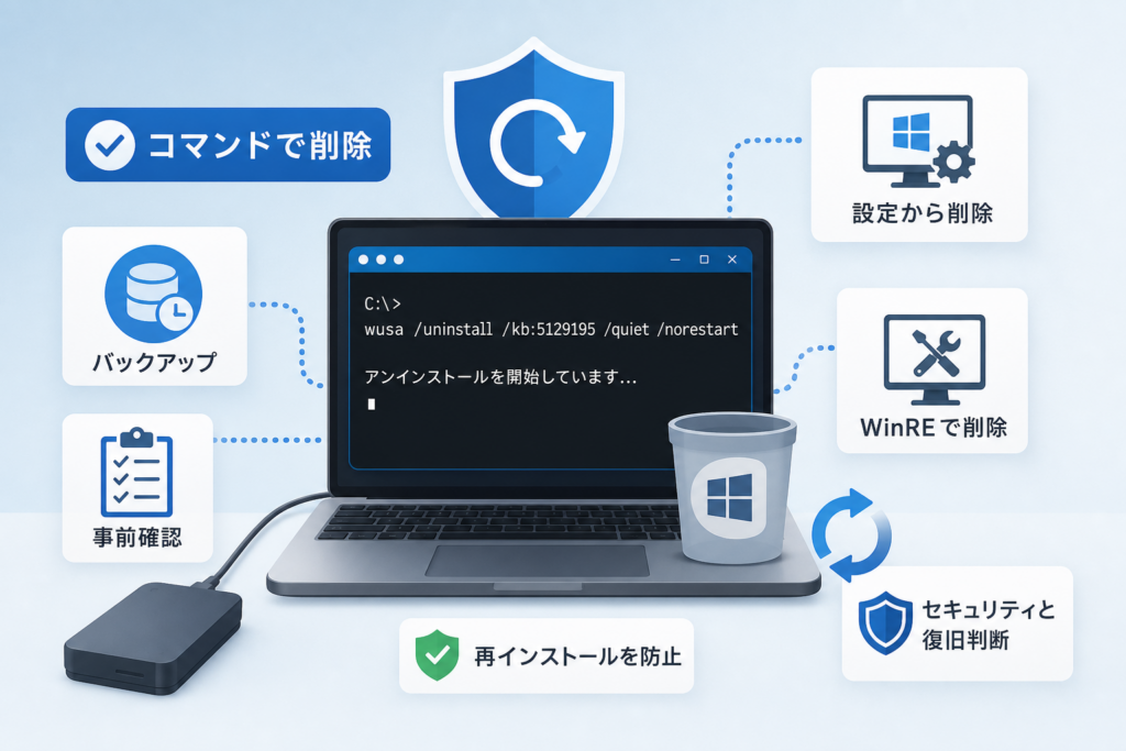 KB5129195をコマンドでアンインストールする方法