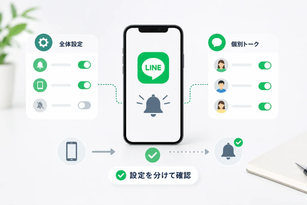 LINEアプリ内では全体設定と個別トークを分けて確認する