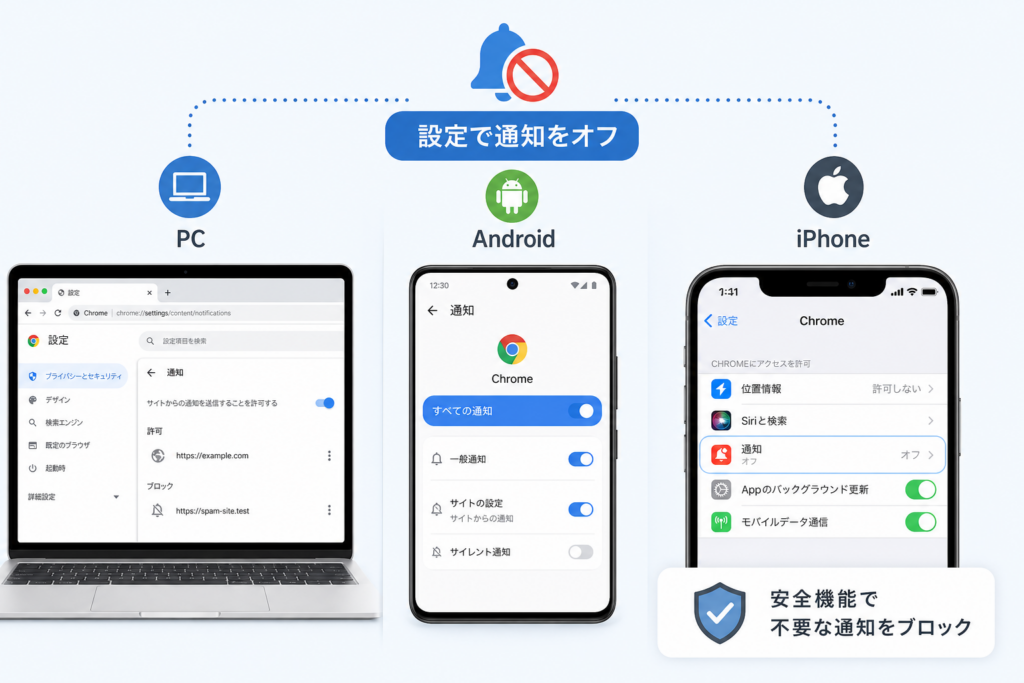 PC・Android・iPhoneの通知停止方法を比較