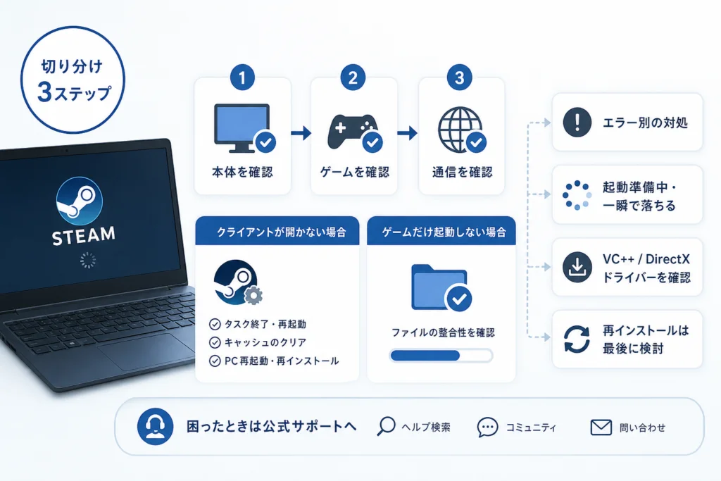 Steamクライアントが開かない場合の確認手順