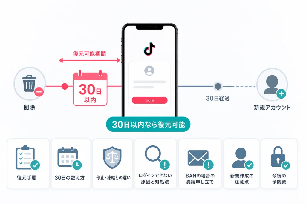 TikTokアカウントを30日以内に復元するには?