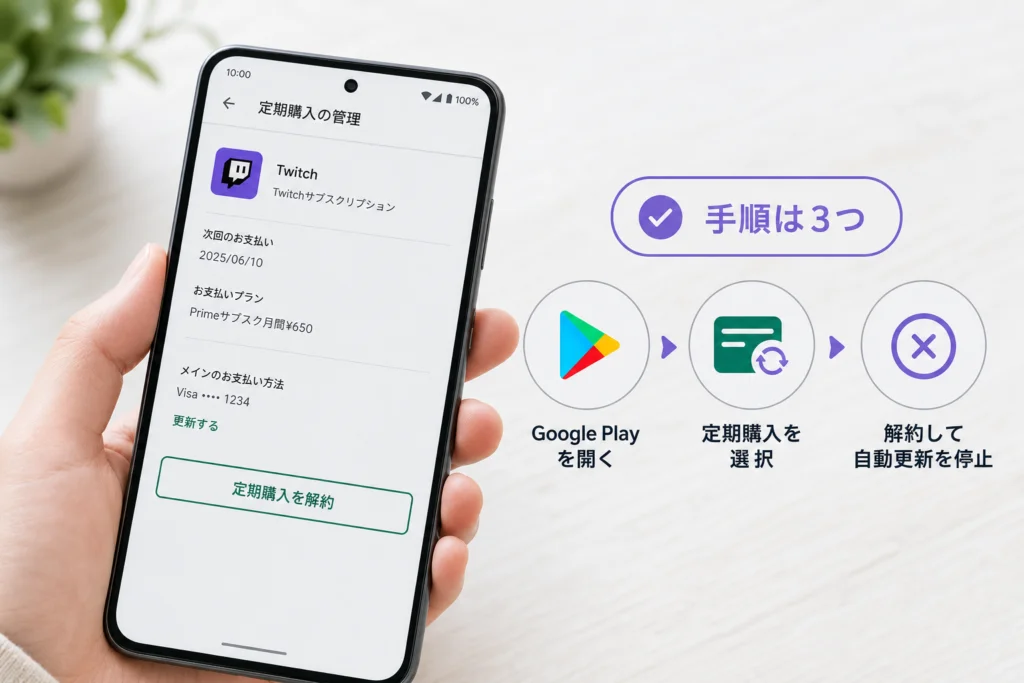 AndroidでTwitchサブスクの更新を止める方法