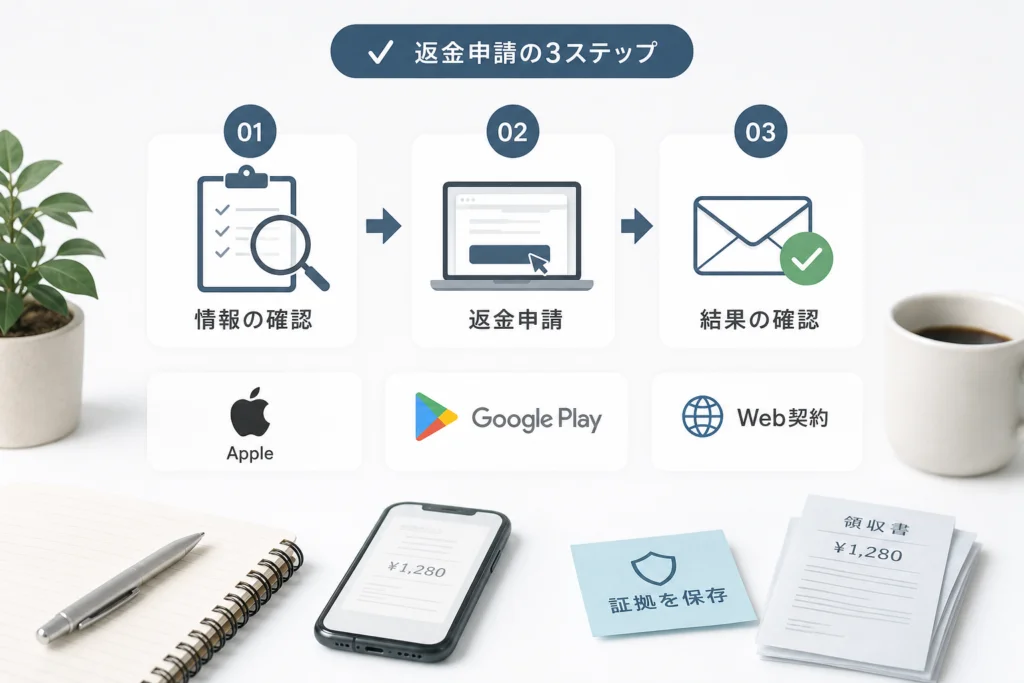 Apple・Google Play・Web契約別の返金申請手順