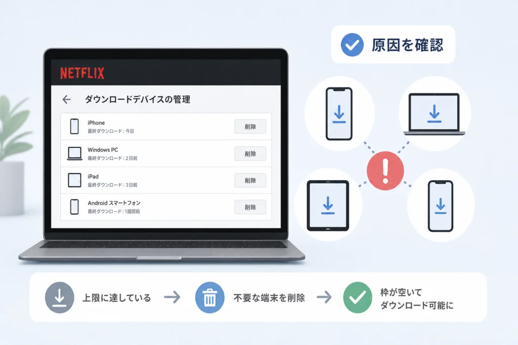 「ダウンロードしたデバイスが多すぎます」の原因を確認