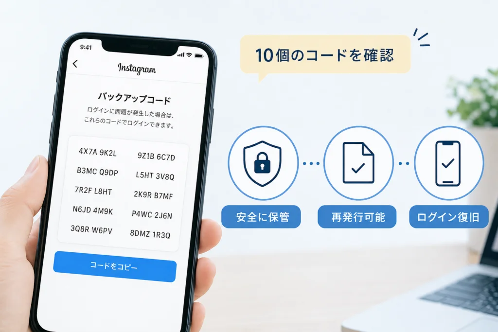 【ログイン中】Instagramバックアップコードを確認する手順