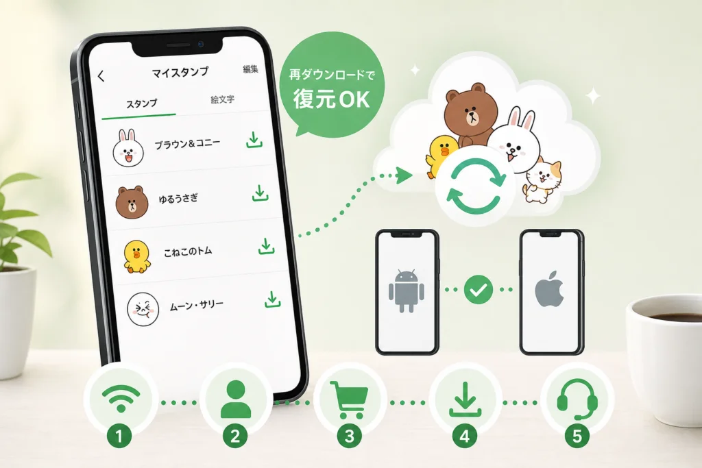マイスタンプから購入済みスタンプを復元する手順