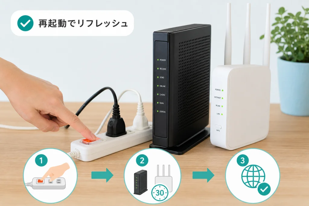 手順2：ルーター・モデムを再起動する